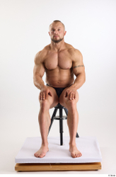 Whole Body Man White Underwear Muscular Sitting Studio photo references